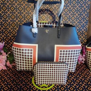 Tory Burch tote shoppers hand/shoulder w/pouch set